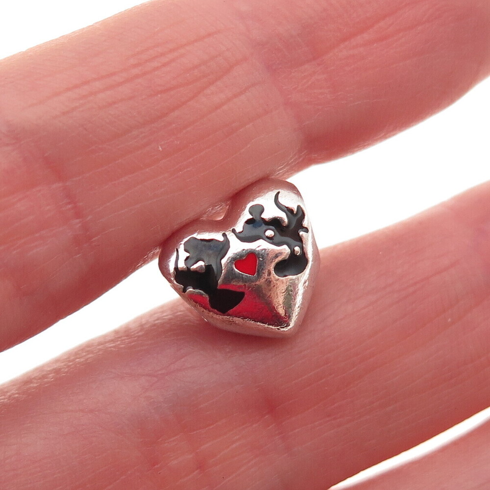 Pandora 925 Sterling Enamel Disney Minnie & Mickey Kiss Heart Slide Bead Charm
